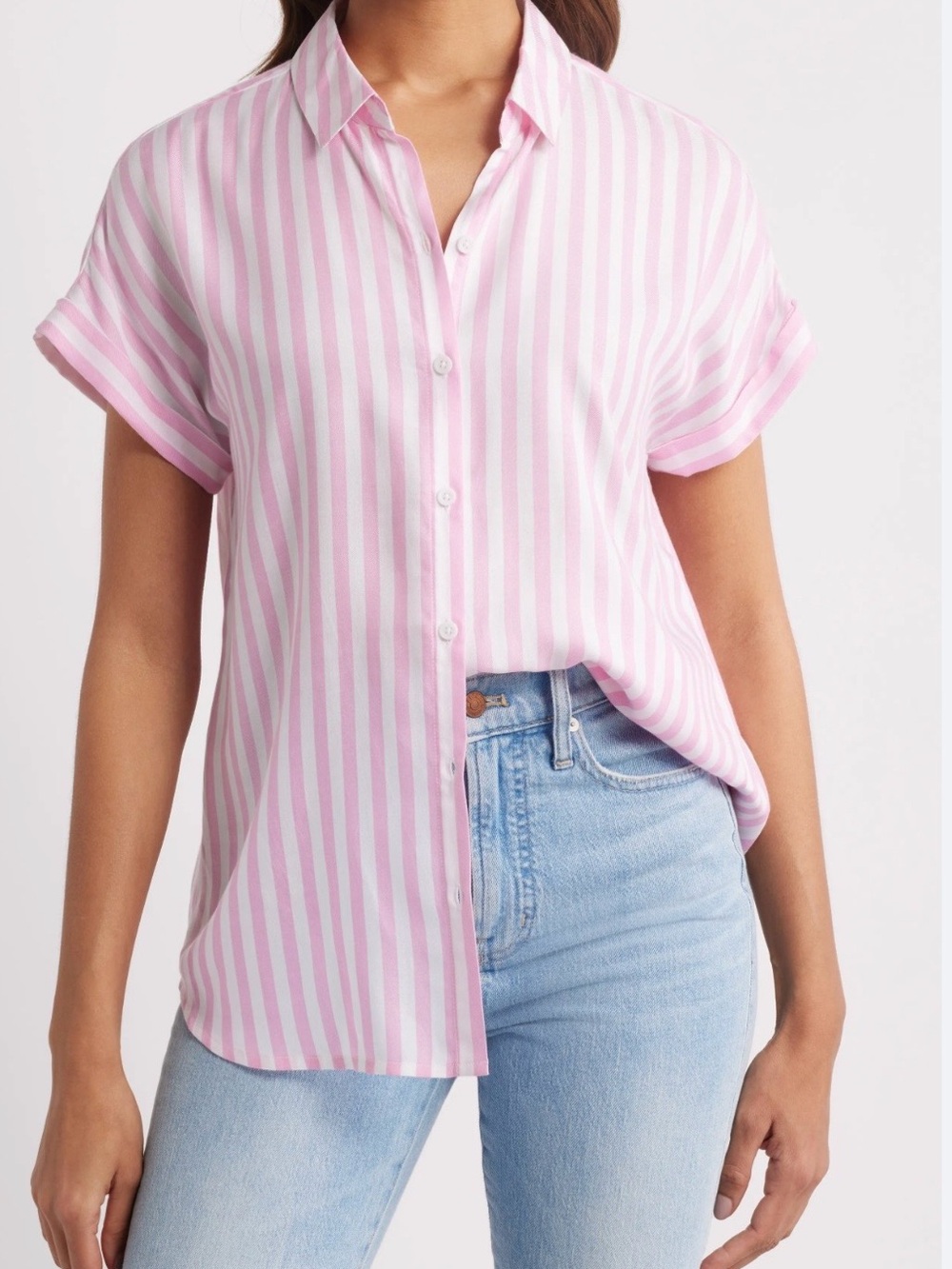 Pink & White Striped Short-Sleeve Button-Down Shirt